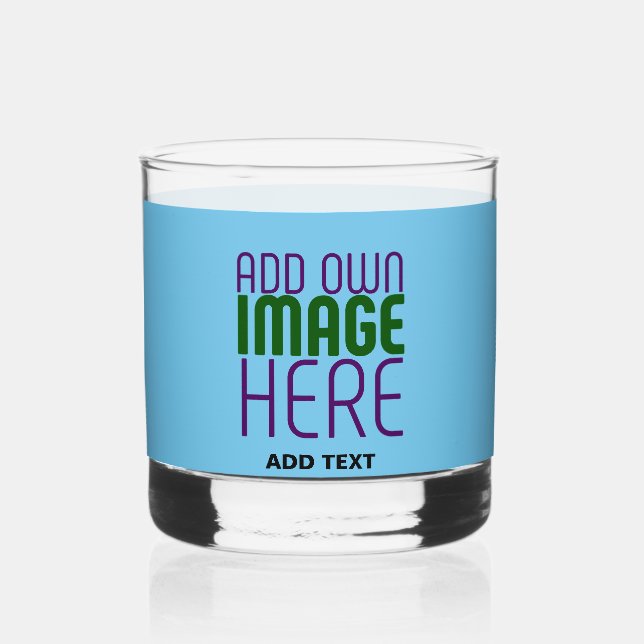 MODERN EDITABLE SWAG SKY BLUE IMAGE TEXT TEMPLATE WHISKEY GLASS (Front)