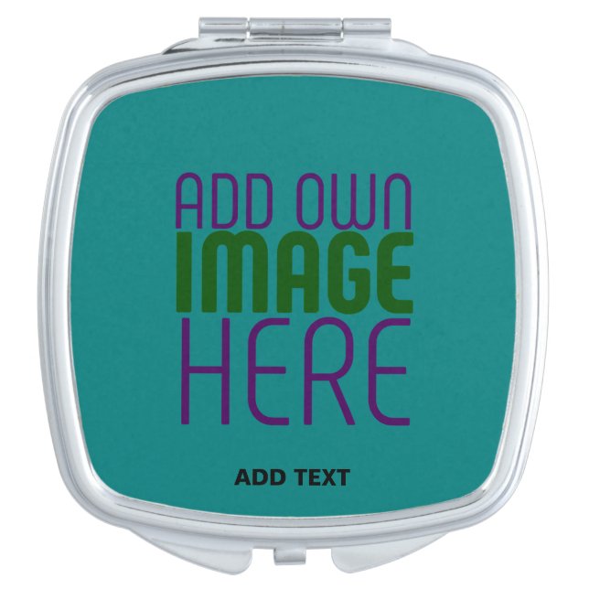 MODERN EDITABLE TEAL GREEN IMAGE TEXT TEMPLATE COMPACT MIRROR (Front)