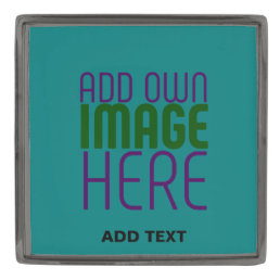 MODERN EDITABLE TEAL GREEN IMAGE TEXT TEMPLATE GUNMETAL FINISH LAPEL PIN