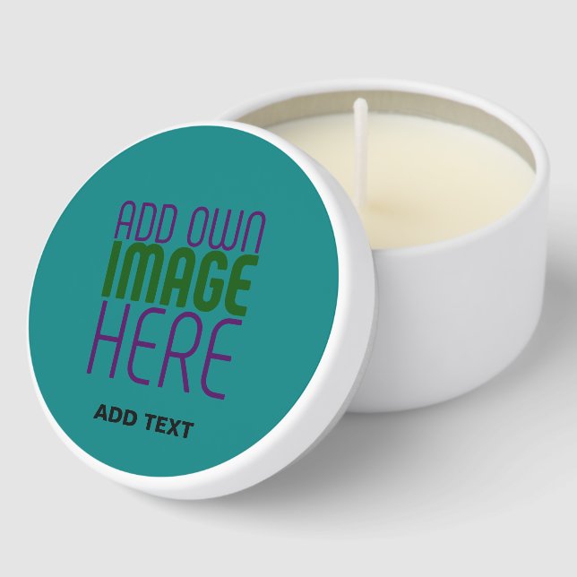 MODERN EDITABLE TEAL GREEN IMAGE TEXT TEMPLATE MINI CANDLE FAVORS (Corner)