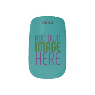 MODERN EDITABLE TEAL GREEN IMAGE TEXT TEMPLATE MINX NAIL ART