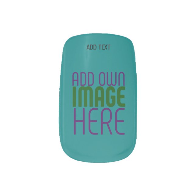 MODERN EDITABLE TEAL GREEN IMAGE TEXT TEMPLATE MINX NAIL ART (Left Thumb)