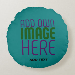 MODERN EDITABLE TEAL GREEN IMAGE TEXT TEMPLATE ROUND PILLOW