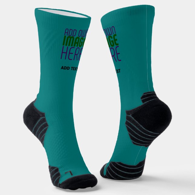 MODERN EDITABLE TEAL GREEN IMAGE TEXT TEMPLATE SOCKS (Angled)