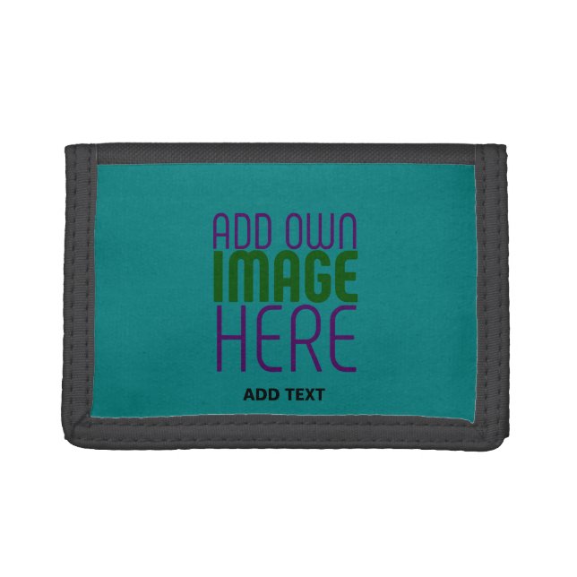 MODERN EDITABLE TEAL GREEN IMAGE TEXT TEMPLATE TRIFOLD WALLET (Front)