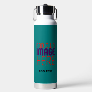 MODERN EDITABLE TEAL GREEN IMAGE TEXT TEMPLATE WATER BOTTLE