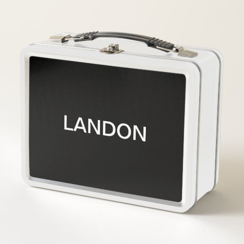 Modern Editable Text  Black  White Metal Lunch Box