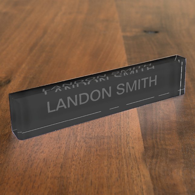 Modern Editable Text | Dark Grey & Black Desk Name Plate (Side)