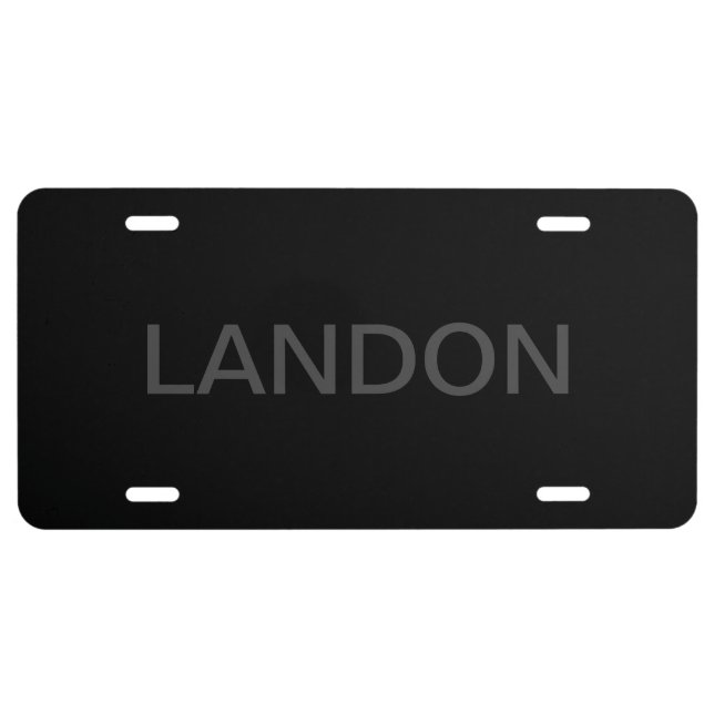 Modern Editable Text | Dark Grey & Black License Plate (Front)