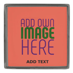 MODERN EDITABLE TOMATO RED IMAGE TEXT TEMPLATE GUNMETAL FINISH LAPEL PIN
