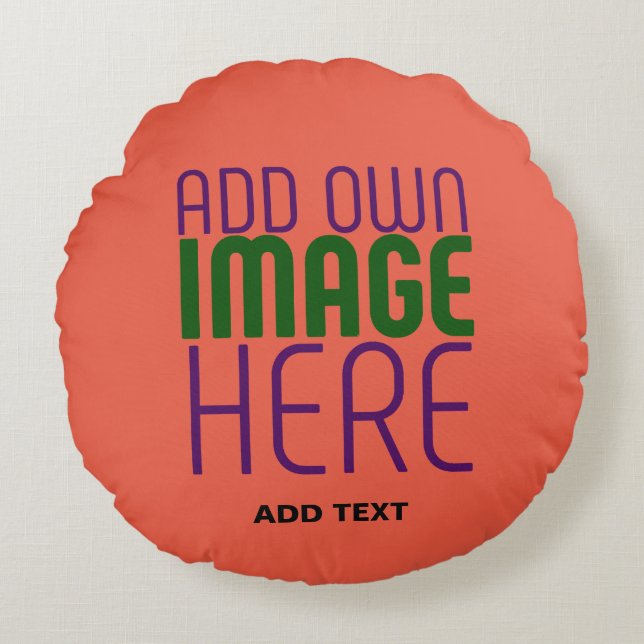 MODERN EDITABLE TOMATO RED IMAGE TEXT TEMPLATE ROUND PILLOW (Front)