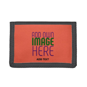 MODERN EDITABLE TOMATO RED IMAGE TEXT TEMPLATE TRI-FOLD WALLET