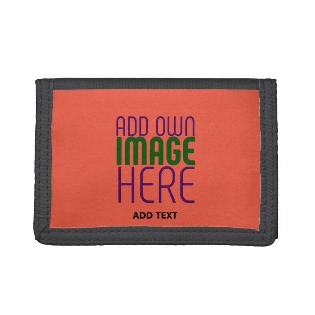 MODERN EDITABLE TOMATO RED IMAGE TEXT TEMPLATE TRI-FOLD WALLET (Front)