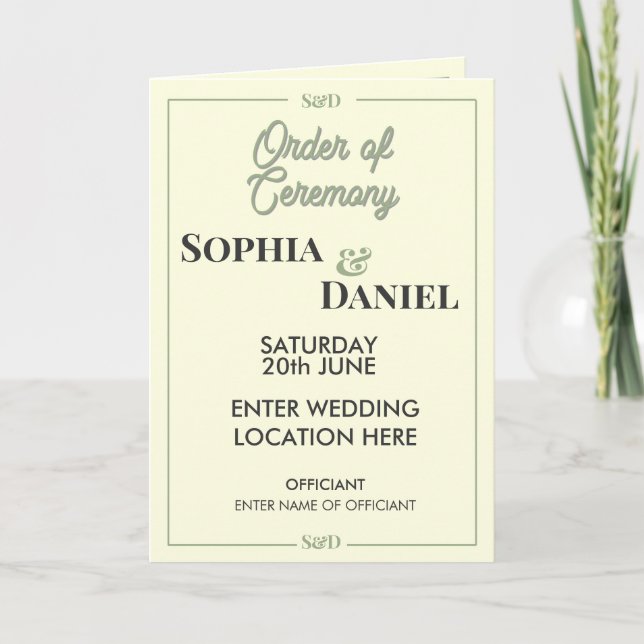 Modern Editable Wedding Order of Ceremony Program (Front)