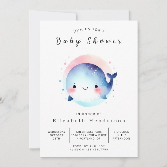 Modern Editable Whale Baby Shower Invitation (Front)