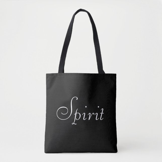 Modern Editable White Spirit Text on Black Tote Bag (Front)