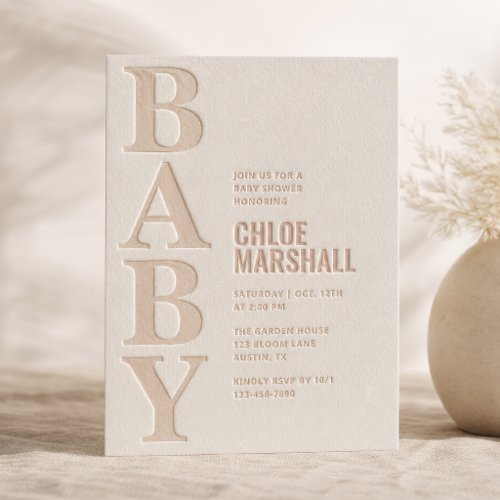 Modern Editorial BABY Typography Baby Shower Letterpress Invitation