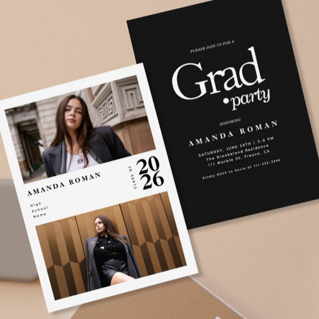 Modern Editorial Black & White Photo Graduation Invitation (Creator Uploaded)