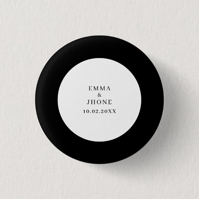 Modern Editorial Black White Wedding  Button (Front)