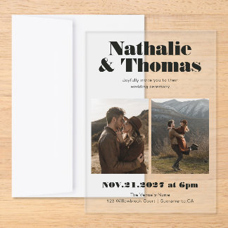 Modern Editorial Bold Minimal 2 Photo Wedding Petite Acrylic Invitation