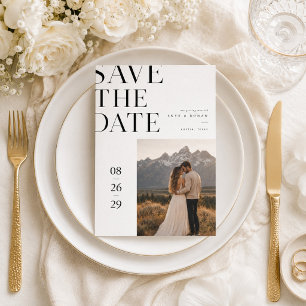 Modern Editorial Mountain Wedding Photo Save The Date