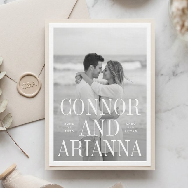 Modern Editorial Overlay Photo Wedding Save The Date (Creator Uploaded)