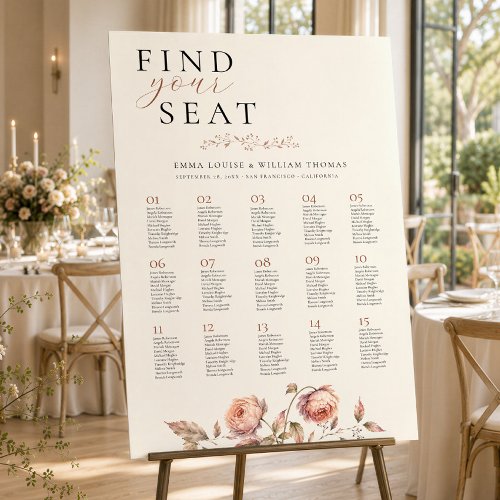 Modern Editorial Peach Peony Wedding Seating Chart Foam Board