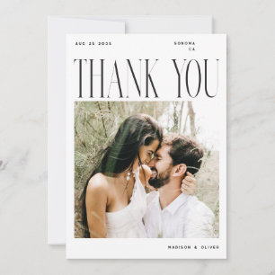 Modern Editorial Photo Double Sided Wedding Thank You Card