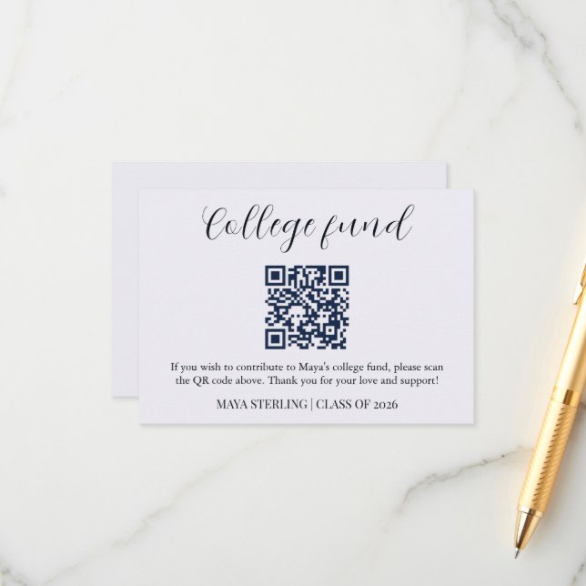 Modern Editorial Script College Fund Graduation QR Enclosure Card (Front/Back In Situ)