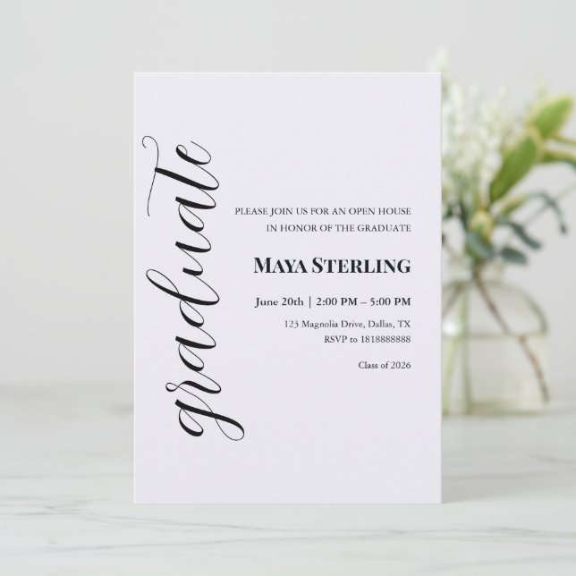 Modern Editorial Script Graduation  Invitation (Standing Front)