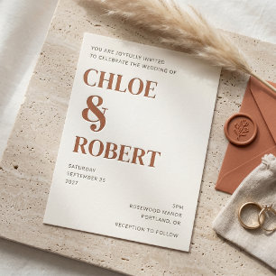 Modern Editorial Typography Wedding Letterpress Invitation