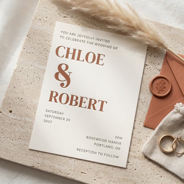 Modern Editorial Typography Wedding Letterpress Invitation (Creator Uploaded)