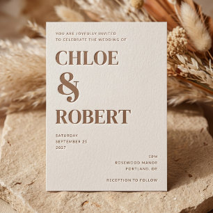 Modern Editorial Typography Wedding Letterpress Invitation