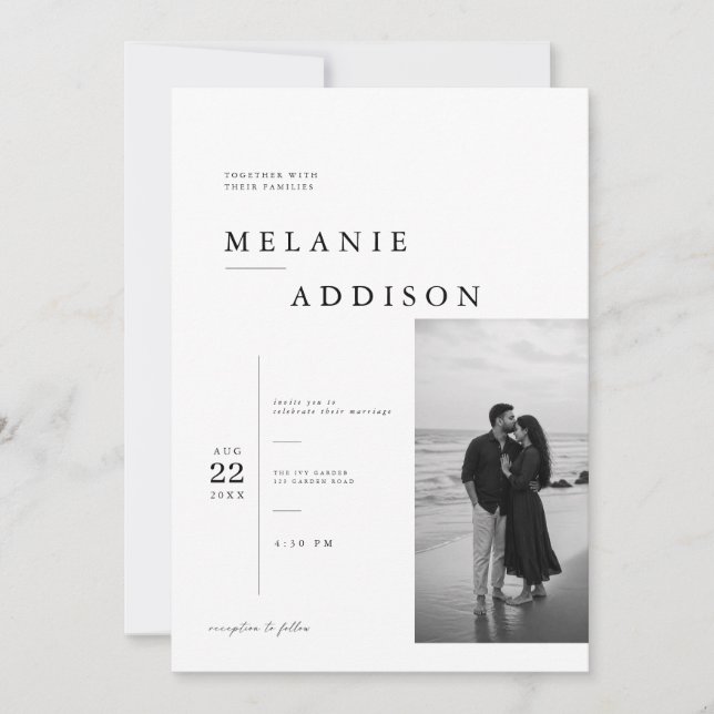 Modern Editorial Wedding Invitation Template. (Front)