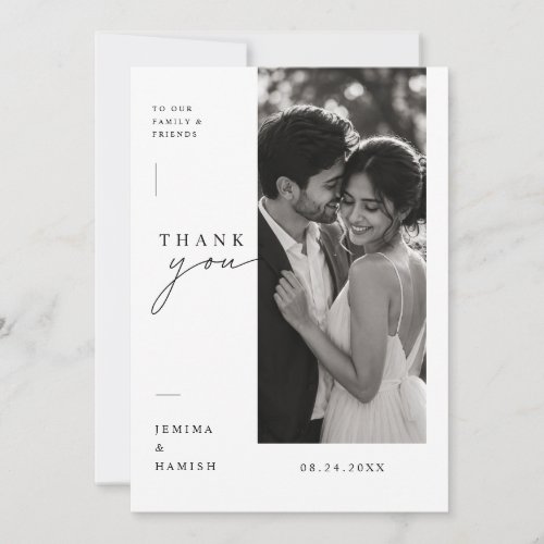 Modern Editorial Wedding Portrait Photo Thank You Card