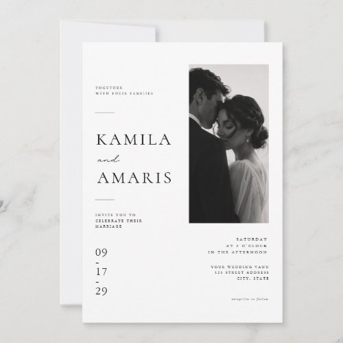 Modern Editorial Wedding with Couple Portrait Invitation