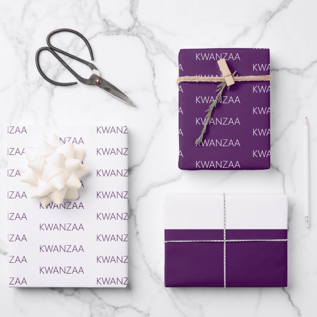 Modern eggplant and white Kwanzaa Wrapping Paper Sheets (Front)
