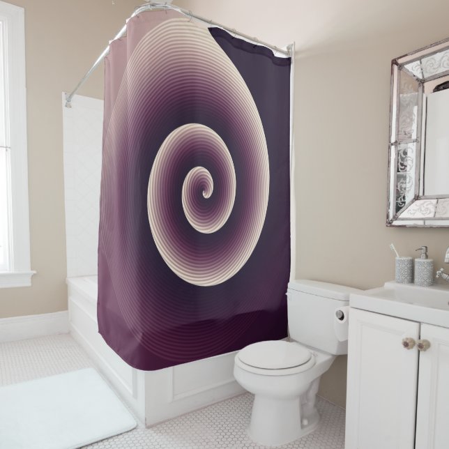 Modern Eggplant Twirl Shower Curtain (In Situ)