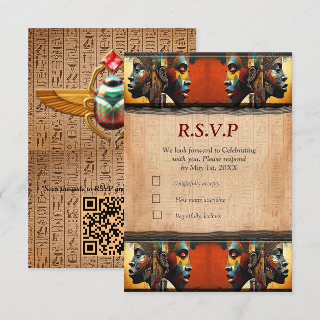 Modern Egyptian, Islamic, Arabic & African design RSVP Card (Front/Back)