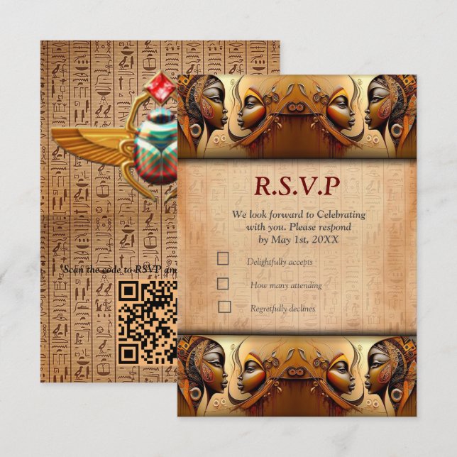 Modern Egyptian, Islamic, Arabic & African design RSVP Card (Front/Back)