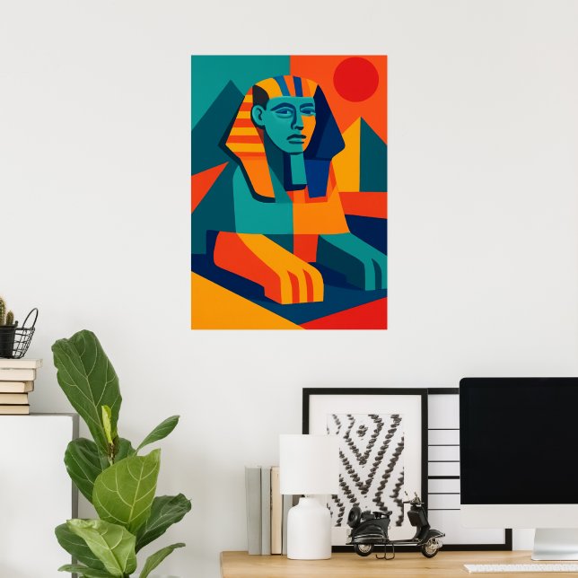 Modern Egyptian Sphinx Geometric Pop Art Poster (Home Office)