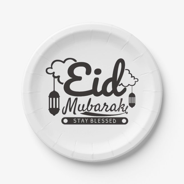 Modern Eid Mubarak Happy Eid Paper Plates (Front)