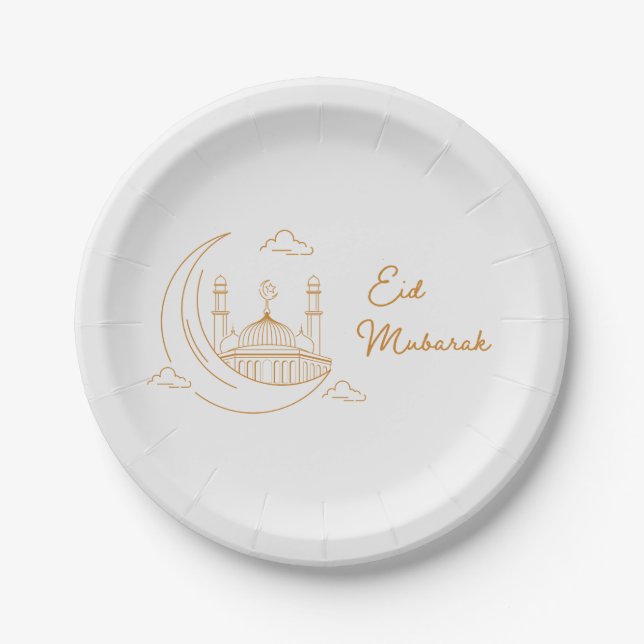 Modern Eid Mubarak Happy Eid Paper Plates (Front)