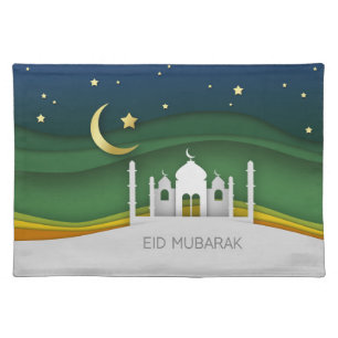 Modern Eid Mubarak Paper Cut Mosque Cloth Placemat