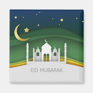 Modern Eid Mubarak Paper Cut Mosque - Magnet