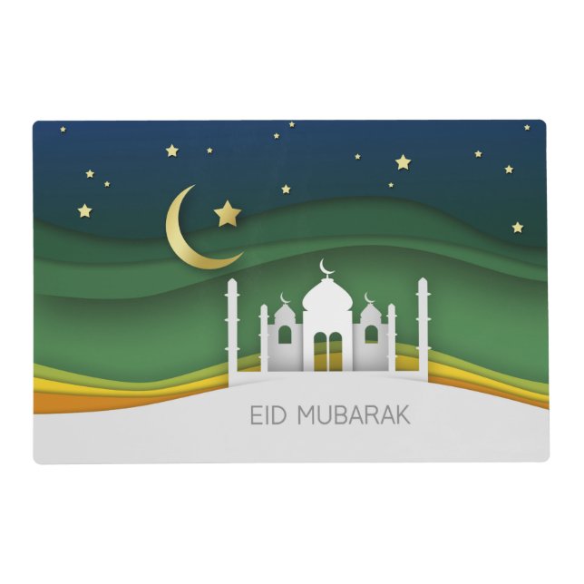Modern Eid Mubarak Paper Cut Mosque - Placemat (Front)