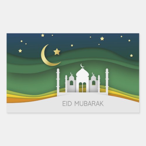 Modern Eid Mubarak Paper Cut Mosque _ Sticker