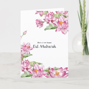 Modern Eid Mubarak Pink Lotus Flower Family Photo Holiday Card