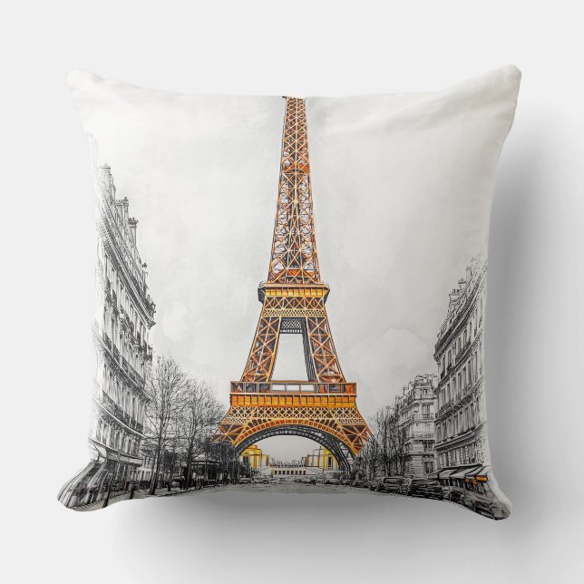 Modern Eiffel Tower 🌆 in the streets of Paris Throw Pillow (Front)