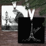 Modern Eiffel Tower Paris Doodle w/ Photo and Text Metal Ornament<br><div class="desc">This Eiffel Tower doodle is in a simple, minimalist style, with clean lines and in classic black and white. The ornament is perfect for a chic and modern home. It would be a great way to add a touch of Paris to your décor, or to commemorate a special trip to...</div>